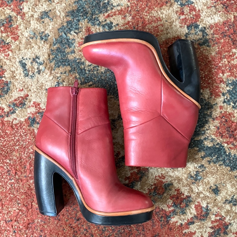 Red Leather Heeled Boots